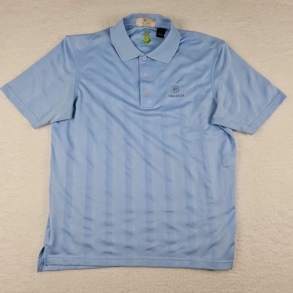 Cabo Del Sol Collection Golf Polo Short Sleeve Blue Stripe Shirt Sz L Eco Tec‎